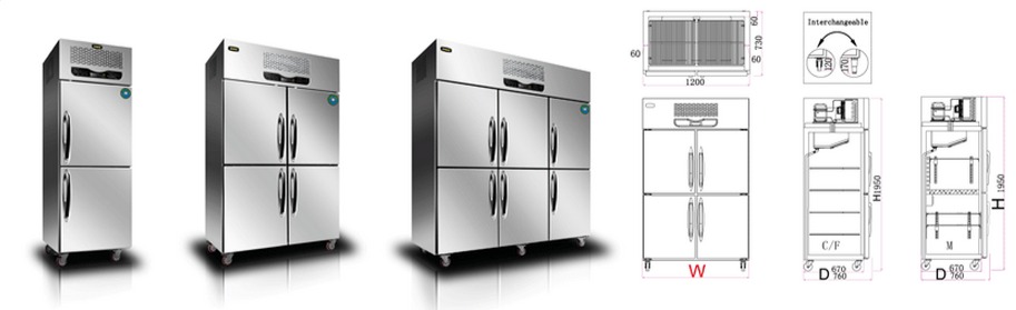 tủ nửa đông nửa mát công nghiệp 4 cánh inox